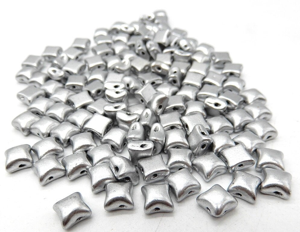 Wibeduo® Bead Aluminum Silver, 2 hole Star shaped Czech Glass, 8 x 8 mm, 01700-Qty 25 beads