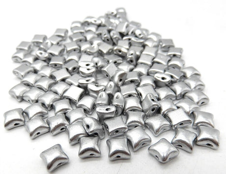 Wibeduo® Bead Aluminum Silver, 2 hole Star shaped Czech Glass, 8 x 8 mm, 01700-Qty 25 beads