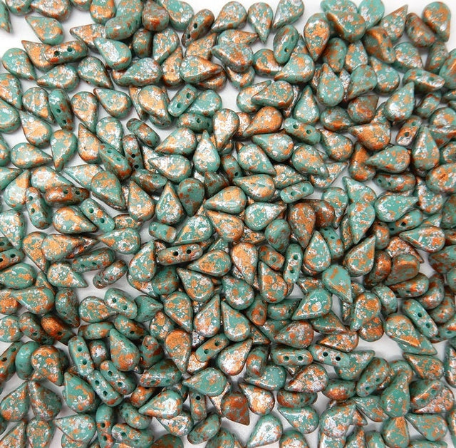 Amos par Puca Opaque Green Turquoise Tweedy, 2-Hole Czech Glass 5x8mm, 63130-45703-30 Beads