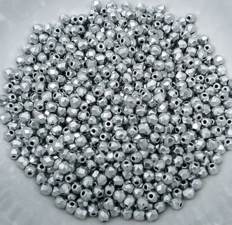 3mm Fire Polish Aluminum Silver, Czech glass faceted round, 01700