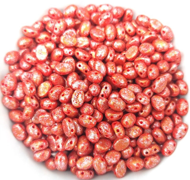 Samos® par Puca® Opaque Coral Red Tweedy, 2 Hole 5x7mm Czech Glass, 93200-45703-25 beads