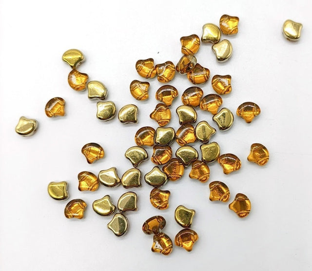 Ginko Bead Backlit Golden Ice, 2-Hole Czech Glass 7.5x7.5mm, 10060-26442 35-Beads