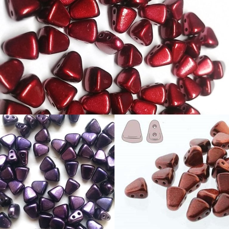 Nib-Bit Bead Metalust- Red Lipstick, Purple or Burnt Copper Matubo Czech Glass 2-Hole Bead, 6X5MM 50 Beads