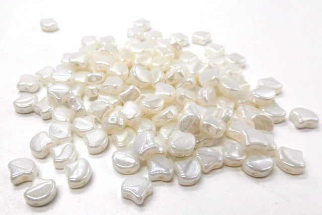 Ginko Bead White Opal White Luster, 2-Hole Czech Glass 7.5x7.5mm, 8701000-14400-35 Beads