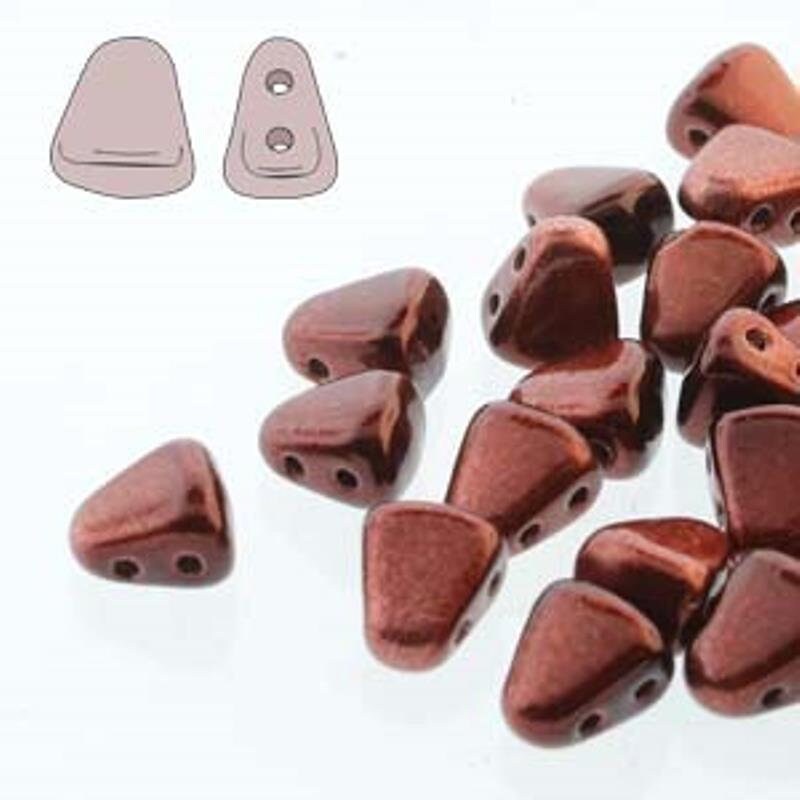 Nib-Bit Bead Metalust- Red Lipstick, Purple or Burnt Copper Matubo Czech Glass 2-Hole Bead, 6X5MM 50 Beads