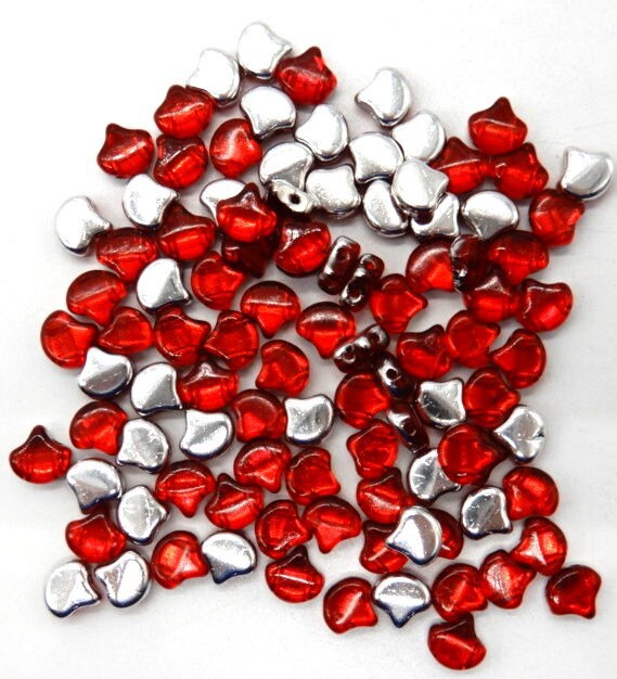 Ginko Beads Backlit Ruby, 2-Hole Czech Glass 7.5x7.5mm, 8790080-27002-30 beads