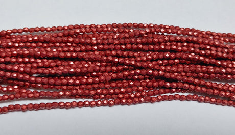 3mm Fire Polish Saturated Metallic Cherry Tomato, Czech glass faceted round, 05A08-50 beads