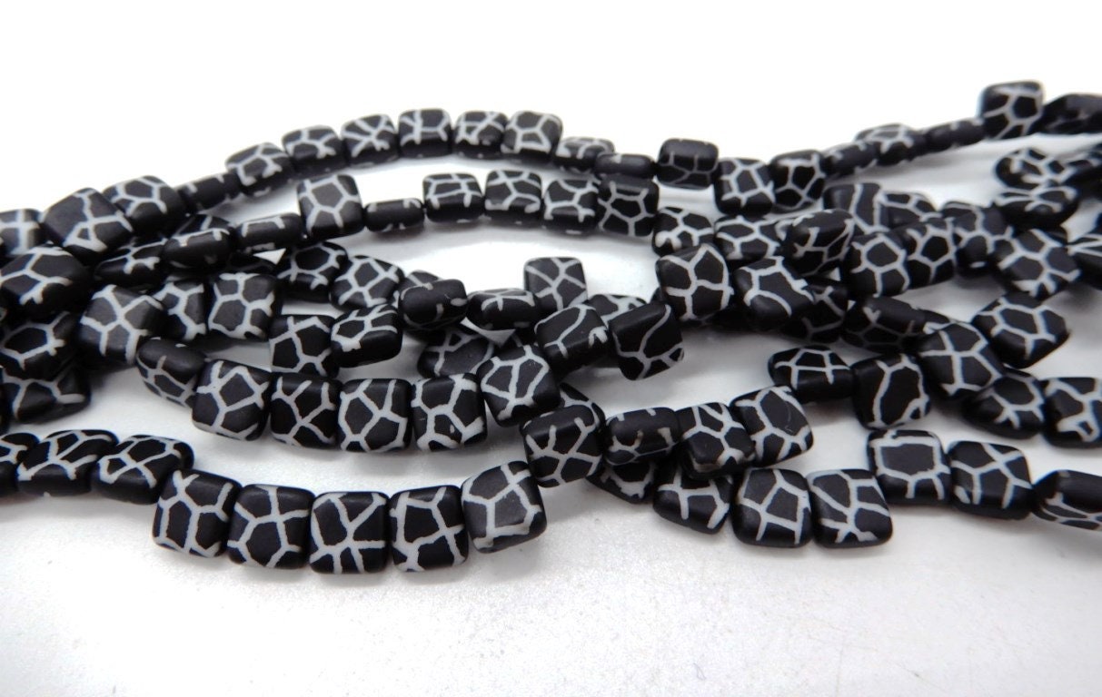 CzechMates Tile Beads Black White Laser Cracked, 2 hole 6 mm, Qty 25 beads - 29572CR