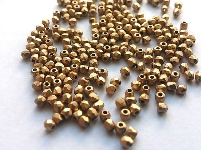 True 2MM Bronze Pale Gold, Fire Polish Czech Glass, 01710-100 Beads