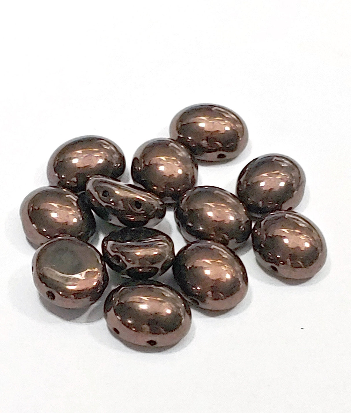 Candy Oval Purple Bronze, 10x12mm 2-Hole Cabochon, Czech Glass, qty 12