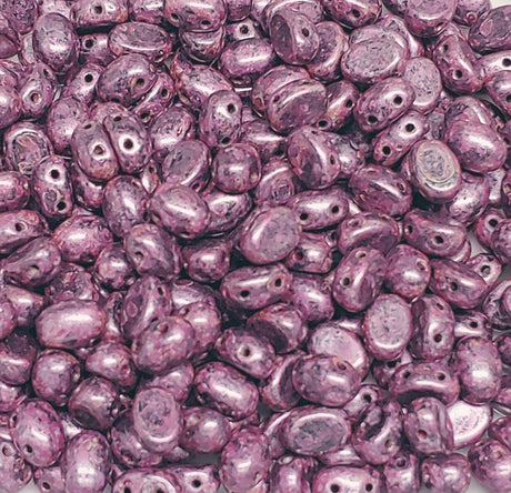 Samos® par Puca® Paris Metallic Mat Violet Spotted, 2 Hole 5x7mm Czech Glass, 23980-65327-25 beads