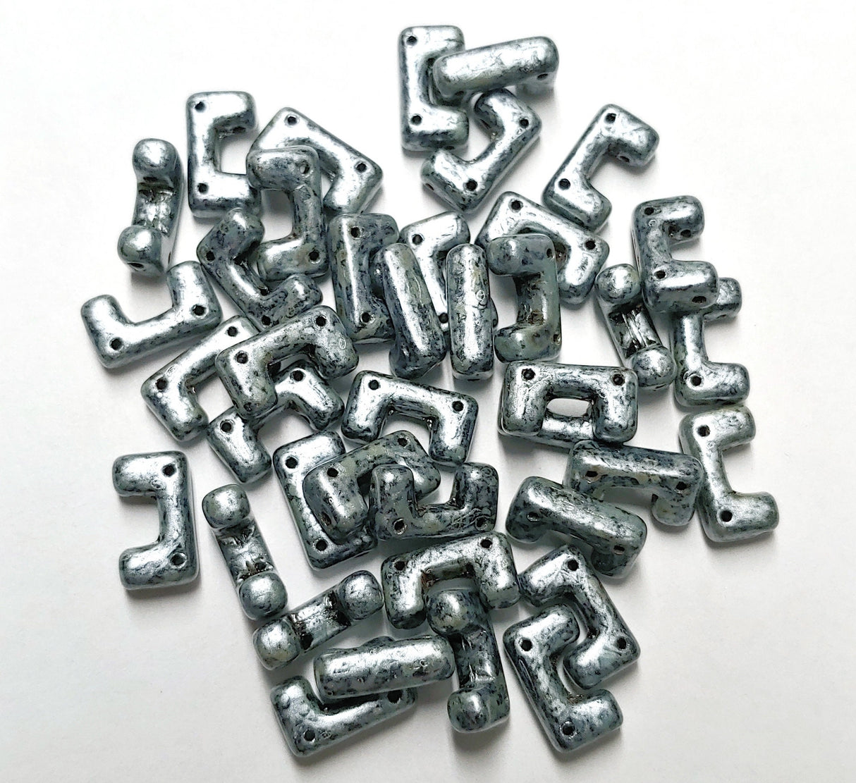 Telos® Metallic Matte Old Silver Spotted, 4 Hole 12mm x 4mm Czech Glass, 65321 Qty 16 beads