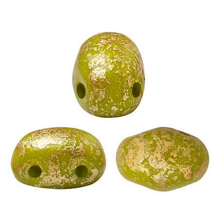 Samos® par Puca® Opaque Light Green Splash, 2 Hole 5x7mm Czech Glass, 53120-94401-25 beads