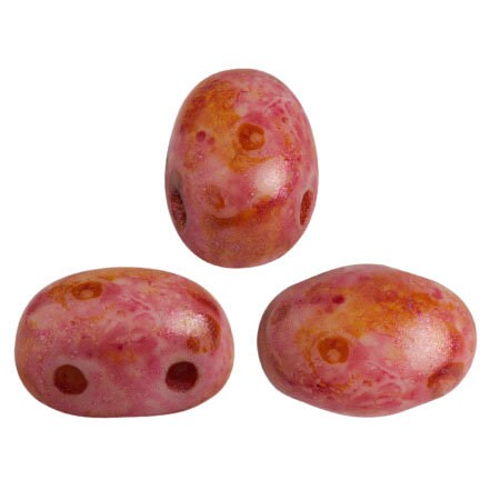 Samos® par Puca® Opaque Rose Spotted, 2 Hole 5x7mm Czech Glass, 02010-65327, 25 beads