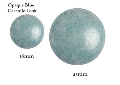 Cabochon Par Puca Paris, Opaque Blue Ceramic 18mm or 25mm Czech glass, Qty 1