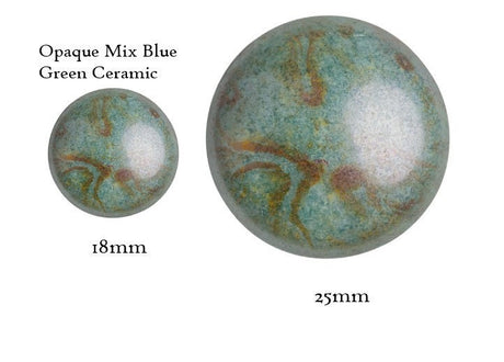 Cabochon Par Puca Paris, Opaque Mix Blue/Green Ceramic 18mm or 25mm Czech glass, Qty 1