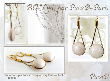 Cabochon Par Puca Paris, Opaque Beige Ceramic 18mm or 25mm Czech glass, Qty 1