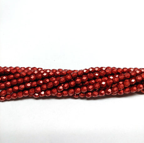 4mm Fire Polish Saturated Metallic Cherry Tomato, Czech glass faceted round, 05Z08-50 beads