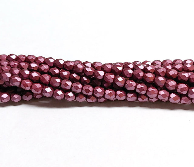 4mm Fire Polish Pastel Burgundy, Czech glass faceted round bead, 50 beads