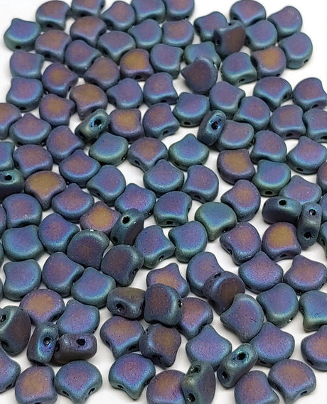 Ginko Bead Jet Blue Iris Matte, 2 hole Czech Glass beads, 23980-21135 Qty 35 beads