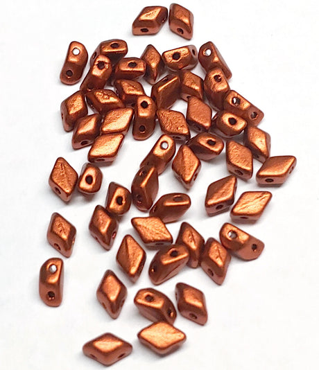 Mini GemDuo Bronze Fire Red, 2-Hole Matubo Czech beads 6x4mm, 50 beads