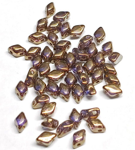 Mini GemDuo Crystal Gold Bronze, 2-Hole Matubo Czech beads 6x4mm, 50 beads