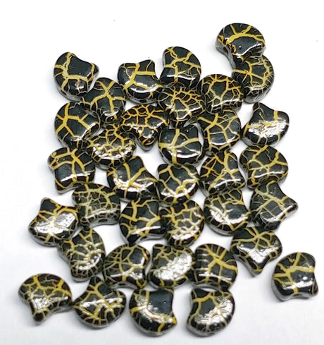 Clearance...Ionic Jet Yellow Ginko Beads, 2-Hole Czech Glass 7.5x7.5mm, 35 beads