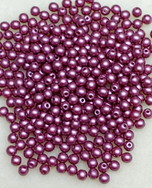 3mm Round Pastel Burgundy. Czech Glass Beads, 25031-50 Beads