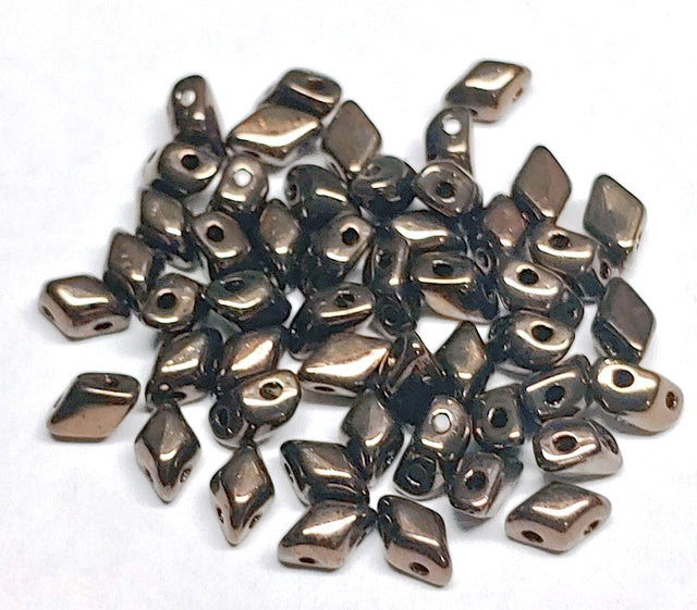 Mini GemDuo Jet Bronze, 2-Hole Matubo Czech beads 6x4mm, 50 beads