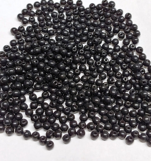 3mm Round Jet Czech Glass Beads, 23980 50 beads