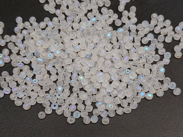 3mm Round Crystal AB Matted Czech Glass Beads - 28771, 50 Beads