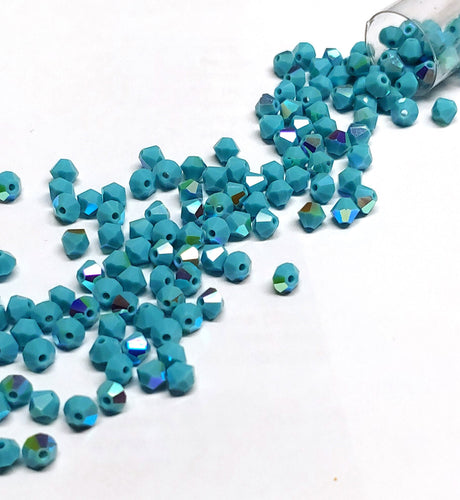 Preciosa 4mm Turquoise AB, Crystal Bicone - 36 pieces