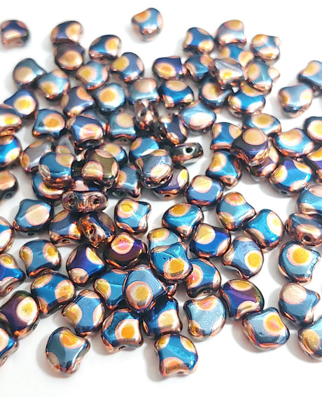 Ginko Bead Jet Blue Sun Dot, 2-Hole Czech Glass 7.5x7.5mm, 23980-27975-35 Beads