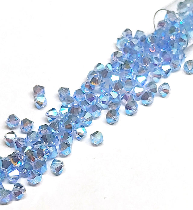 Preciosa 4mm Light Sapphire AB 2X, Crystal Bicone - 36 pieces