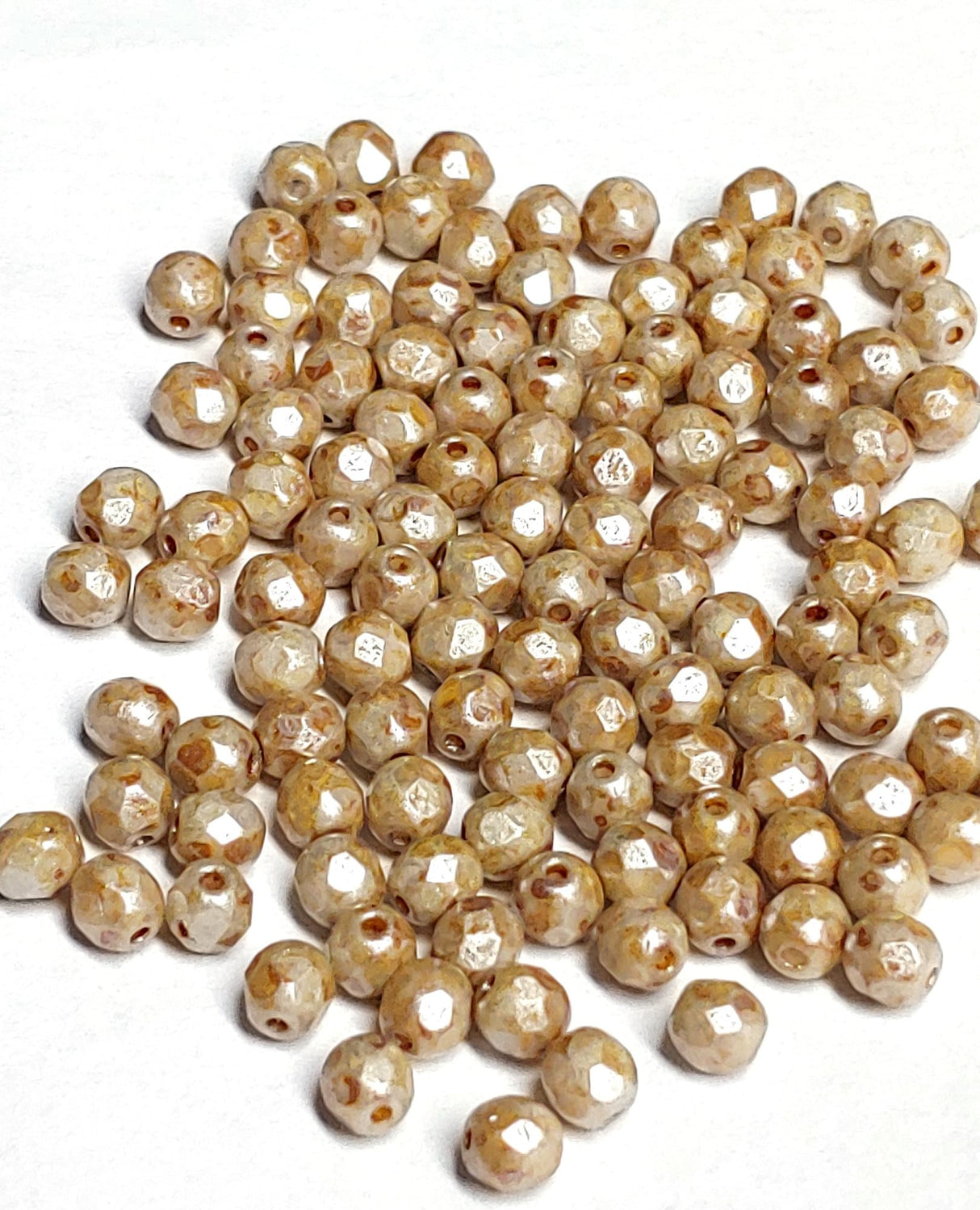 4mm Fire Polish Caraway, Czech glass faceted round bead, 50 beads