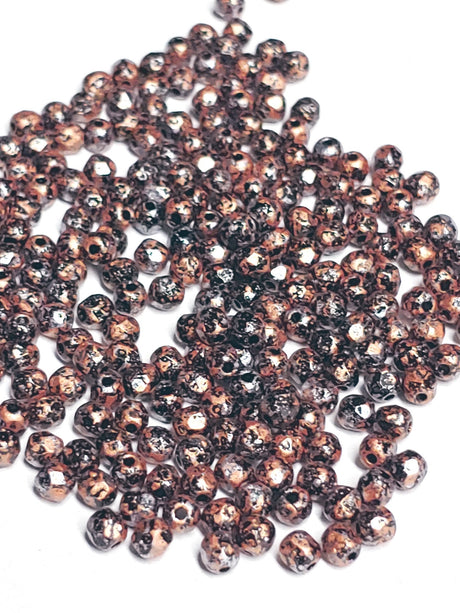 3mm Fire Polish Vintage Copper Jet Tweedy, Czech glass faceted round bead, 50 beads