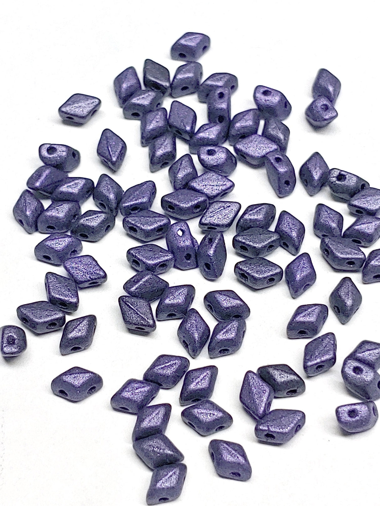 Mini GemDuo Metallic Suede Purple, 2-Hole Matubo Czech beads 6x4mm, 50 beads