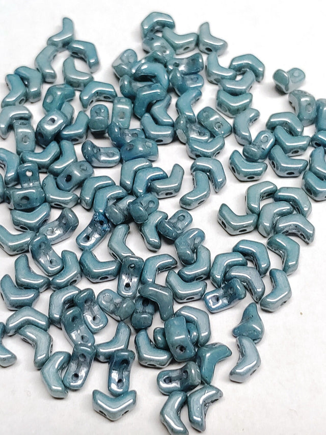 Mini Chevron Chalk Blue Luster, 2-Hole Czech Glass 6x2MM, 03000-14464-50 Beads