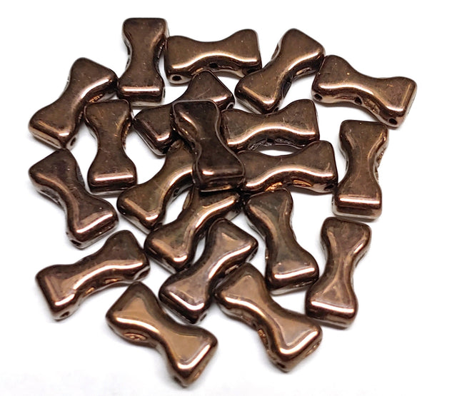 Bowtie Bead Dark Bronze, 3-Hole Czech Glass 6x12MM, 14415-20 Beads