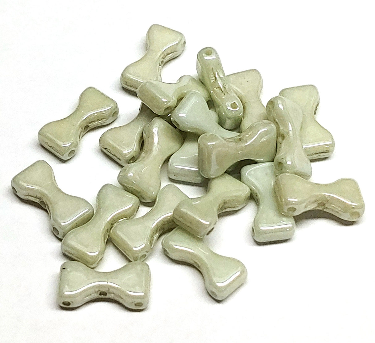 Bowtie Bead Chalk Green Luster, 3-Hole Czech Glass 6x12MM, 14457-20 Beads