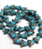 Lily Bead 9x10mm, Turquoise Blue Opaque with Dark Bronze Wash, Flower Bead - 10 Beads