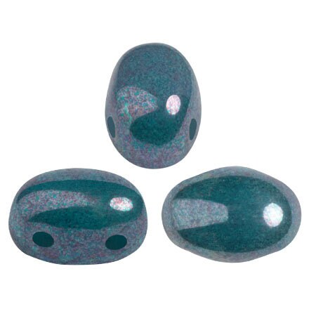 Samos® par Puca® Opaque Green Turquoise Nebula, 2 Hole 5x7mm Czech Glass, 63130-15001-25 beads