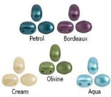 Samos® par Puca Pastel colors Petrol, Bordeaux, Cream, Olivine, Aqua, 2 Hole 5x7mm Czech Glass, 25 beads