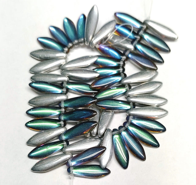 Dagger Bead Backlit Petroleum, Czech Glass 5X16MM, 00030-26601-25 Beads