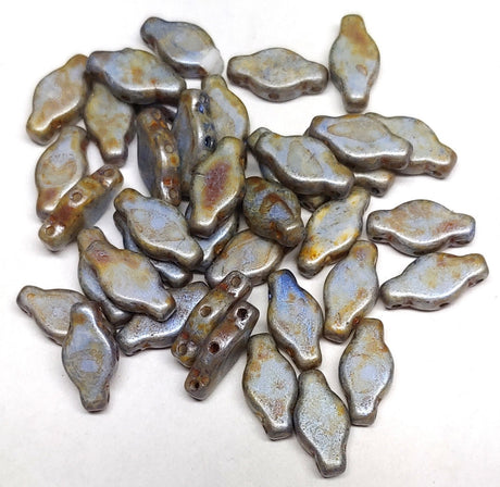 Navette Sage, 3-Hole Czech Glass 6x12MM, 65325-20 Beads