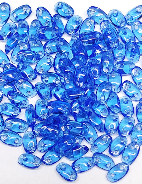 Wave Bead Sapphire, 3x7mm 2 hole Czech Glass, 8 grams approx. 106 to 110 beads