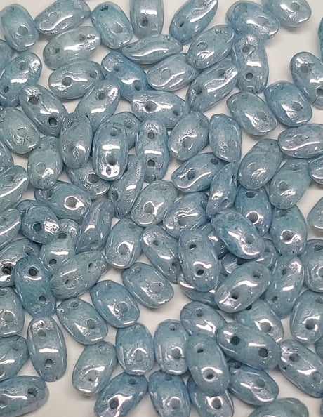 Wave Bead Chalk Blue Luster, 3x7mm 2 hole Czech Glass, 8 grams approx. 106 to 110 beads