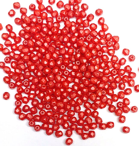 3mm Fire Polish Pastel Dark Coral, Czech glass faceted round bead, 50 beads