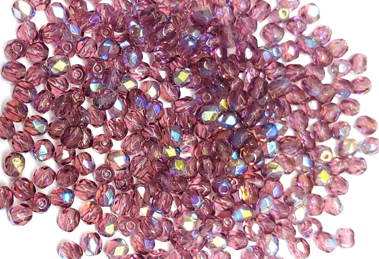 4mm Fire Polish Amethyst AB, Czech glass faceted round bead, 20060-28701-50 beads