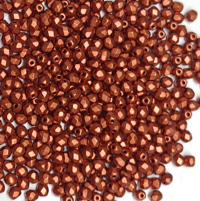 3mm Fire Polish Copper, Czech glass faceted round bead, 01750